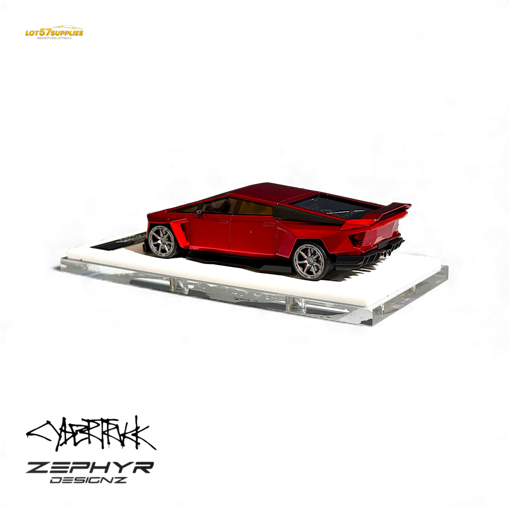Error404 Tesla Cybertruck Custom Widebody Lowered - Metallic Red 1:64