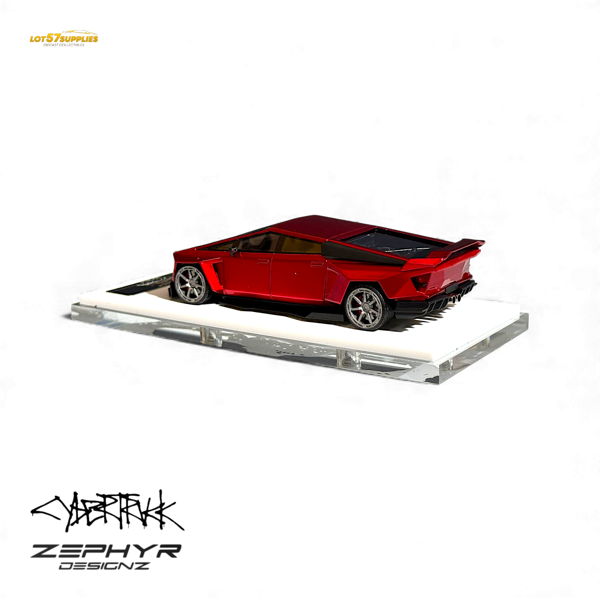 Error404 Tesla Cybertruck Custom Widebody Lowered - Metallic Red 1:64