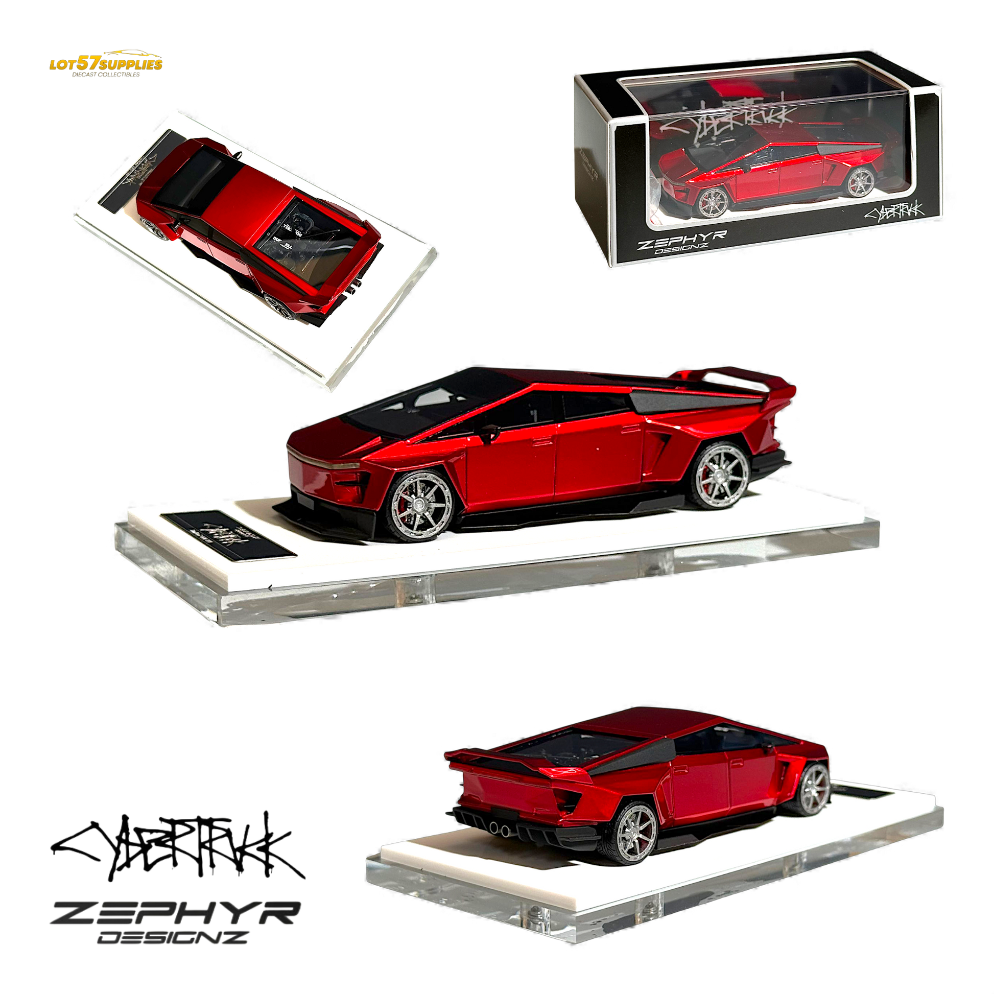 Error404 Tesla Cybertruck Custom Widebody Lowered - Metallic Red 1:64