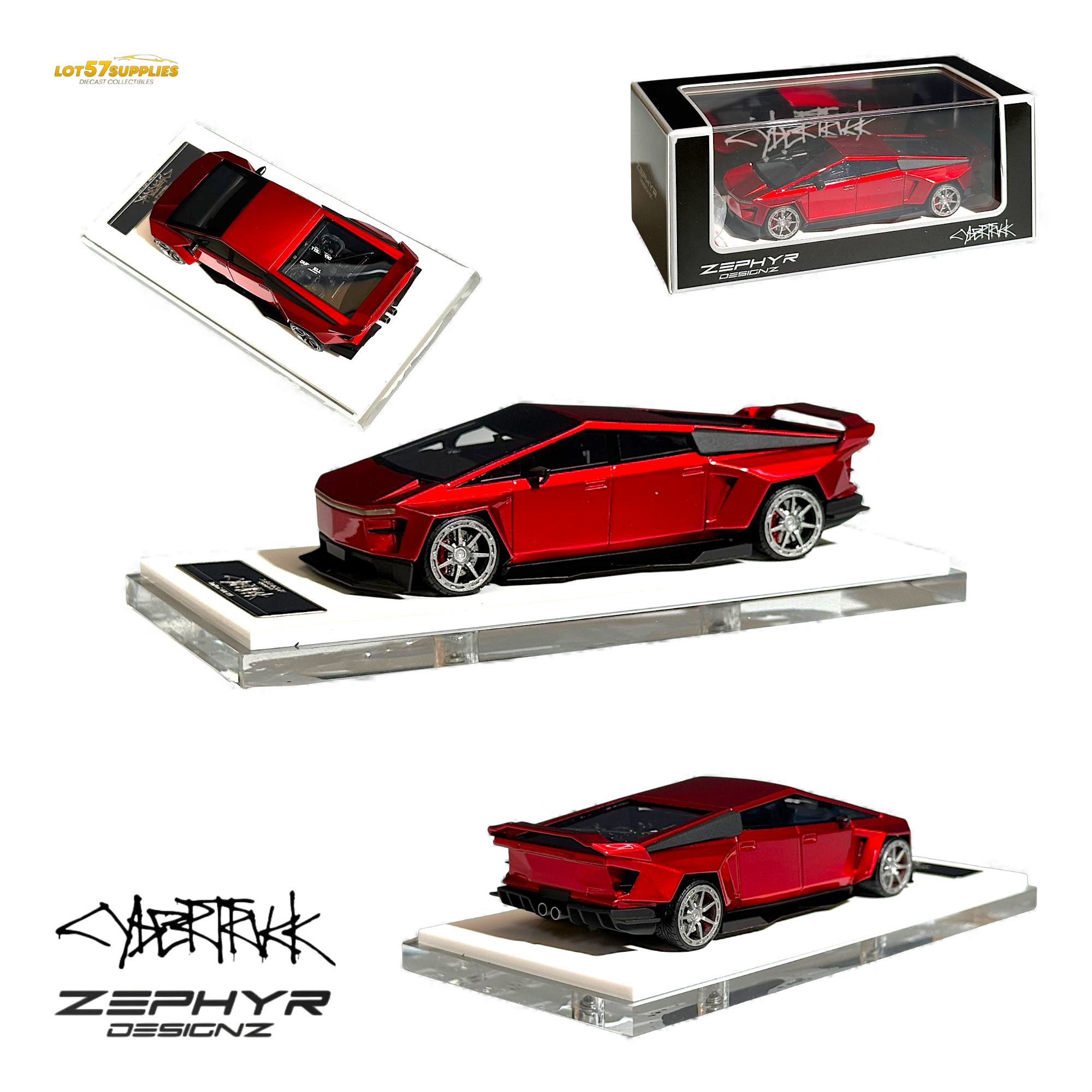 Error404 Tesla Cybertruck Custom Widebody Lowered - Metallic Red 1:64