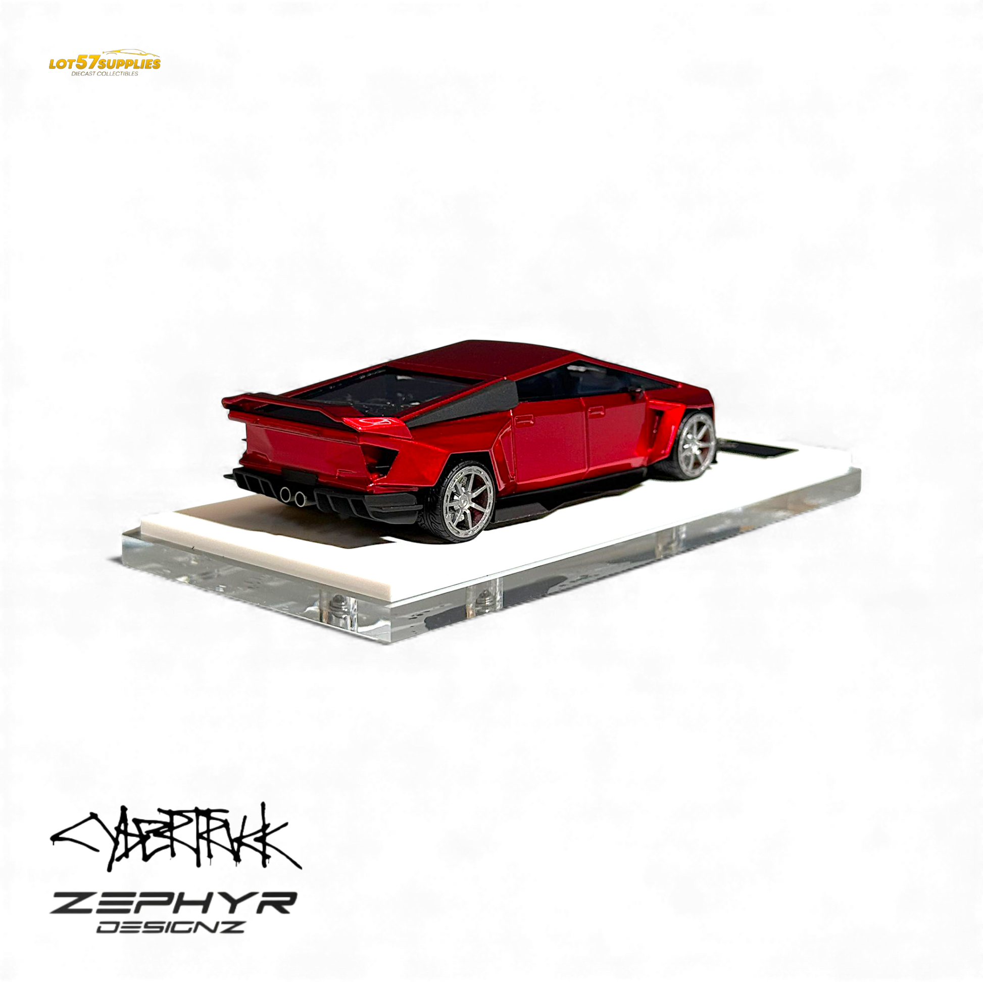 Error404 Tesla Cybertruck Custom Widebody Lowered - Metallic Red 1:64