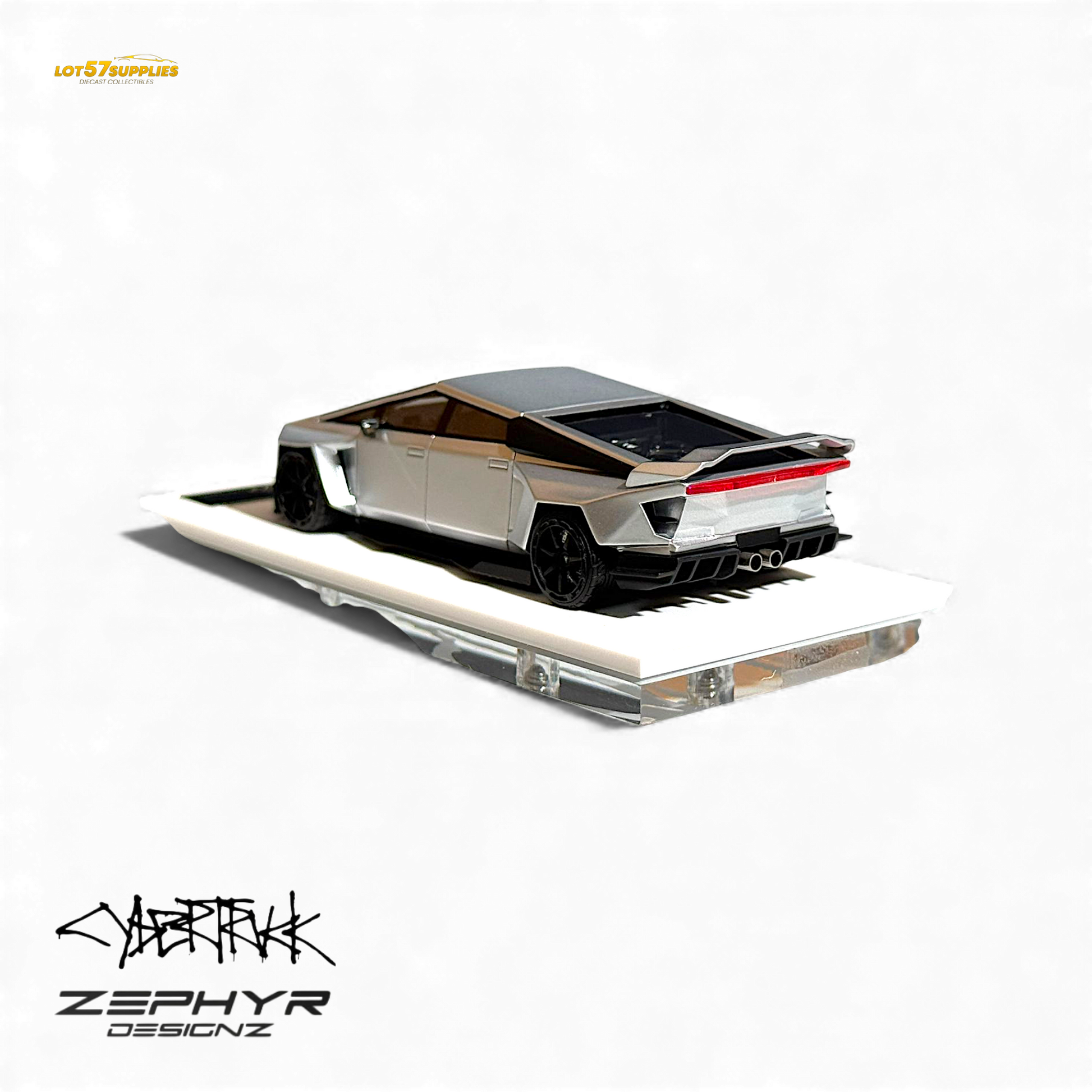 Error404 Tesla Cybertruck Custom Widebody Lowered - Silver 1:64