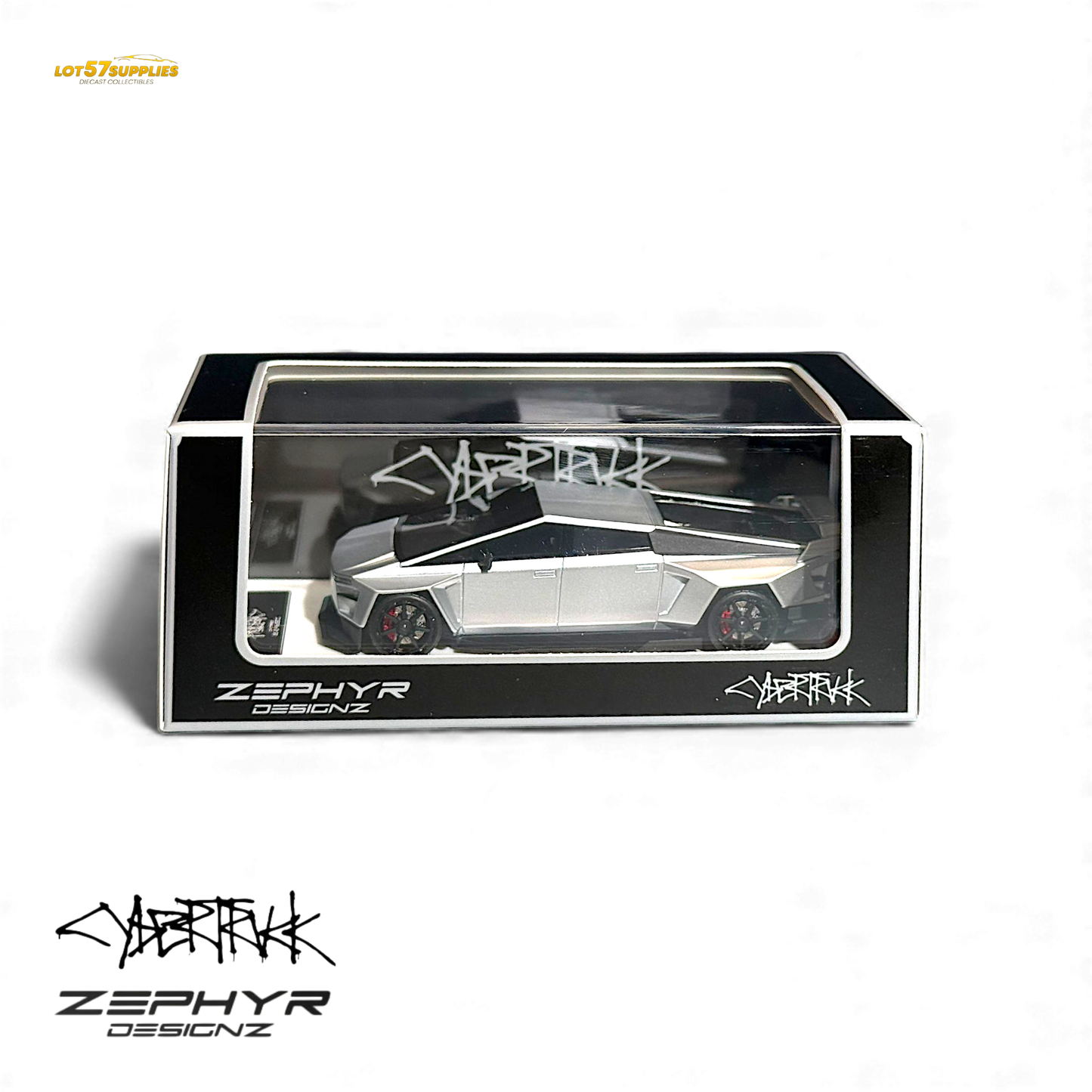 Error404 Tesla Cybertruck Custom Widebody Lowered - Silver 1:64