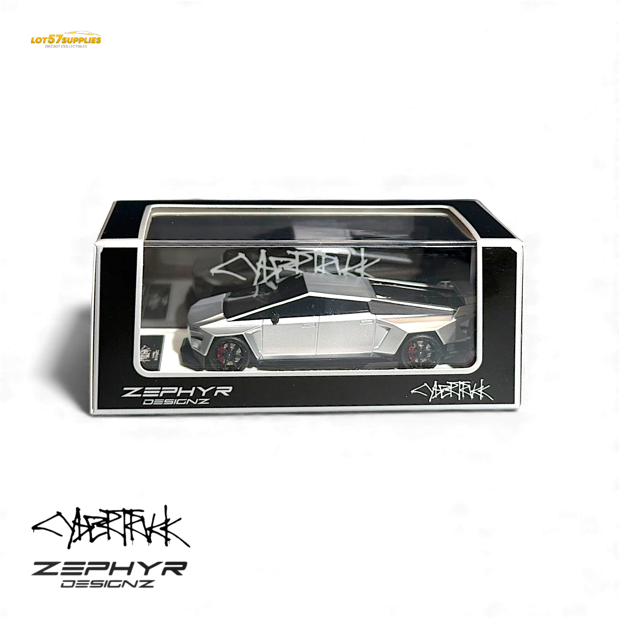 Error404 Tesla Cybertruck Custom Widebody Lowered - Silver 1:64