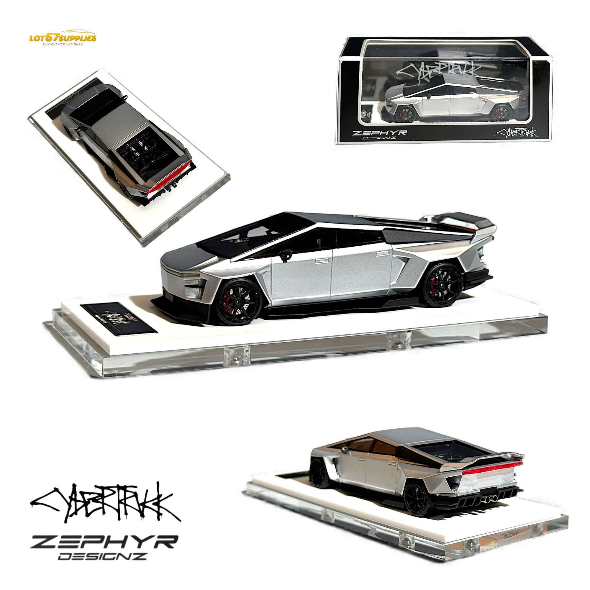 Error404 Tesla Cybertruck Custom Widebody Lowered - Silver 1:64 Main image