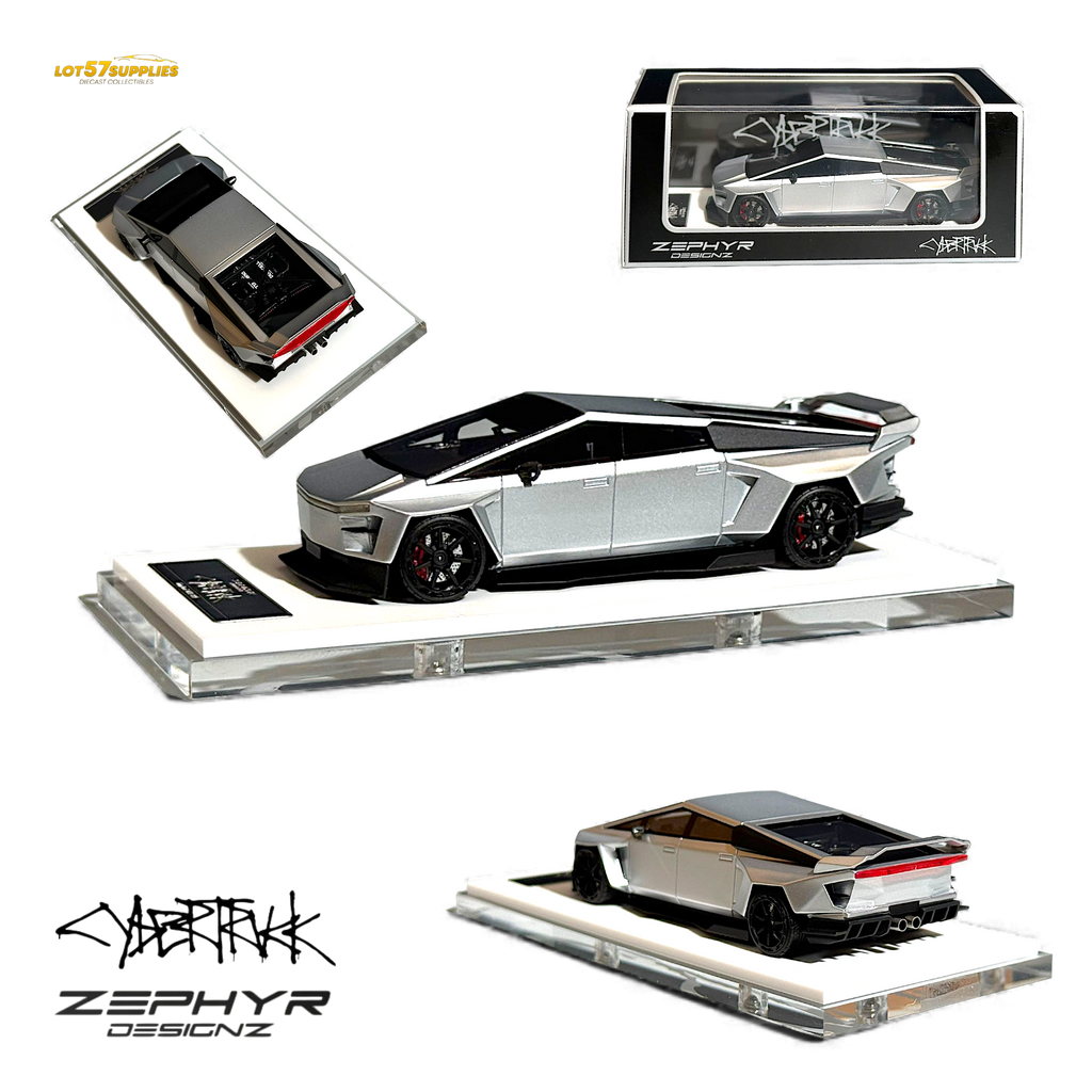 Error404 Tesla Cybertruck Custom Widebody Lowered - Silver 1:64