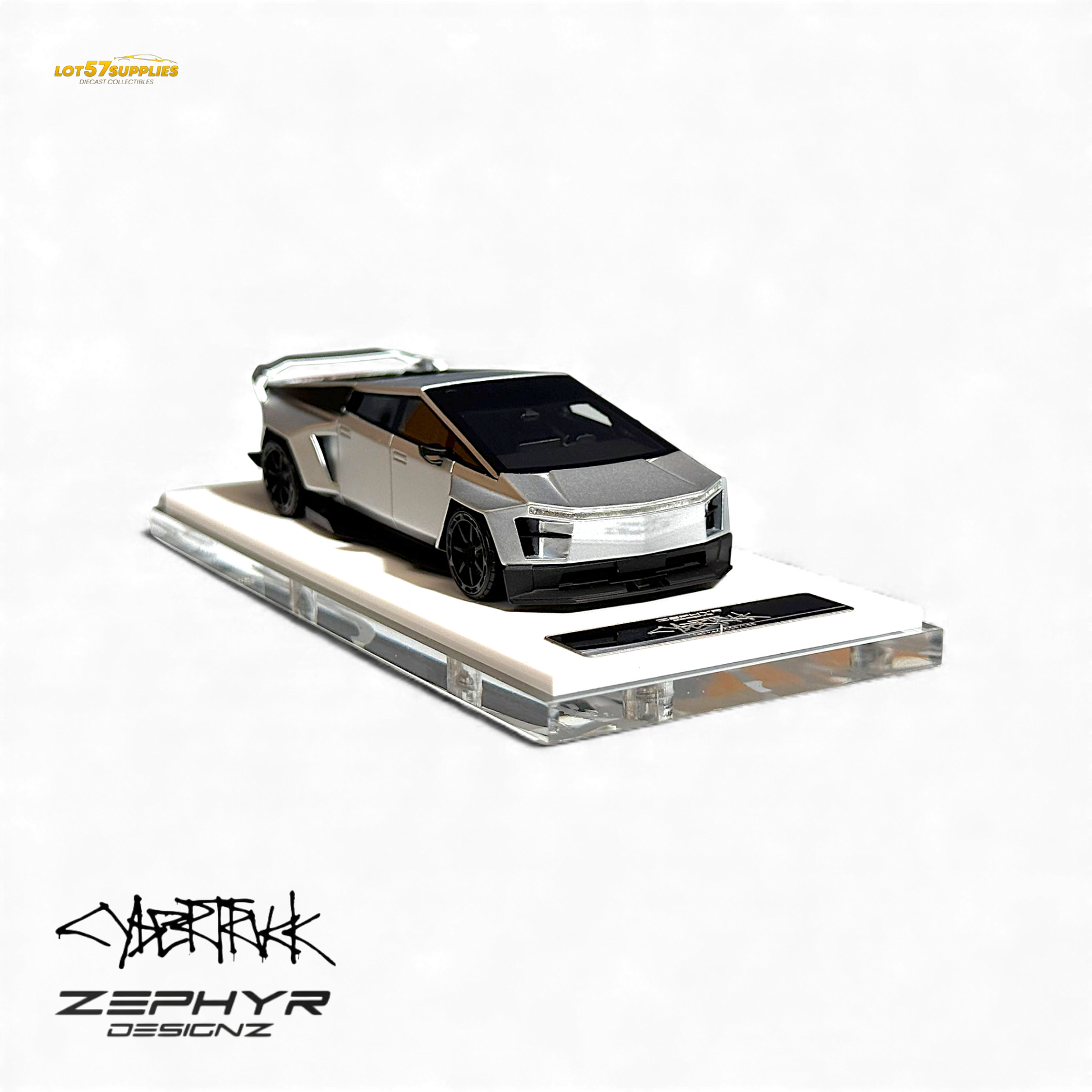 Error404 Tesla Cybertruck Custom Widebody Lowered - Silver 1:64