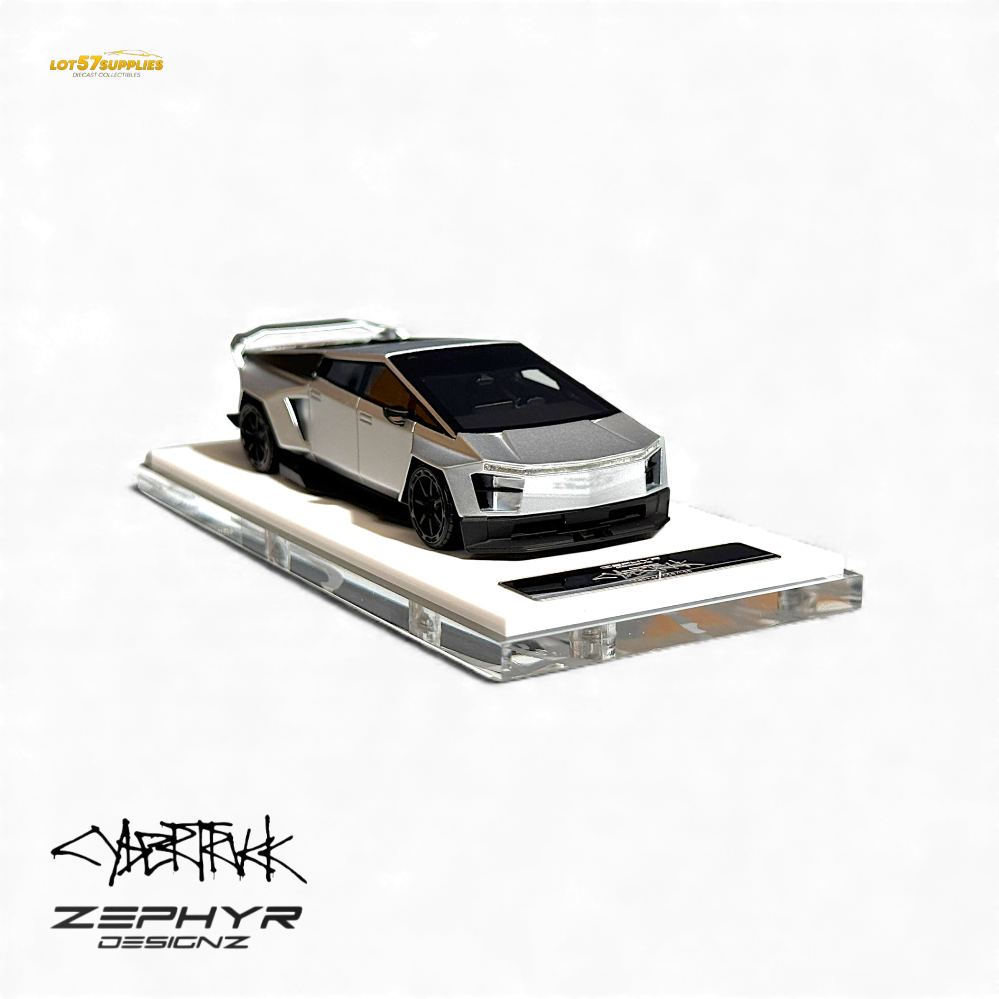 Error404 Tesla Cybertruck Custom Widebody Lowered - Silver 1:64