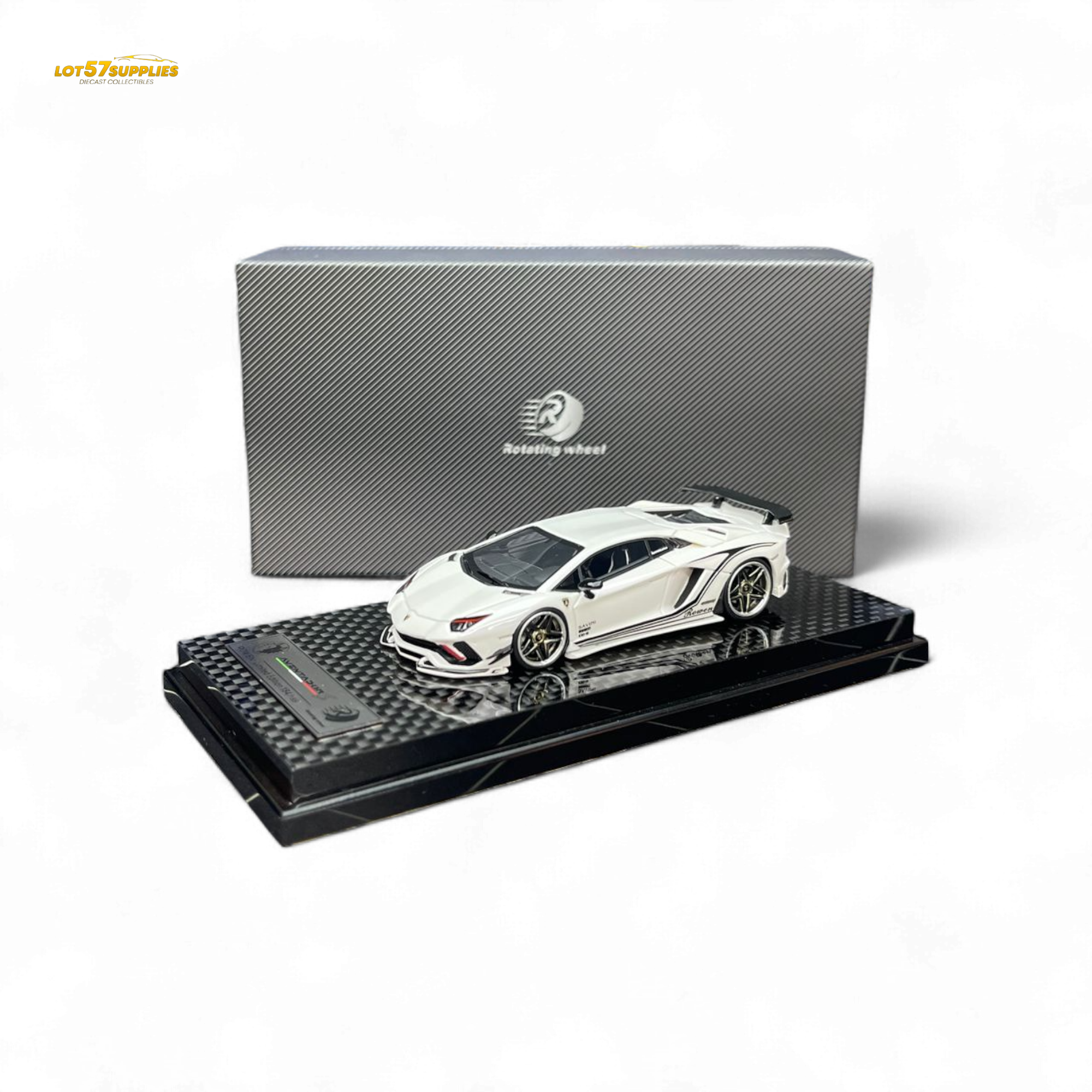Rotating Wheel Rowen Aventador S - Pearl White 1/64 Main image