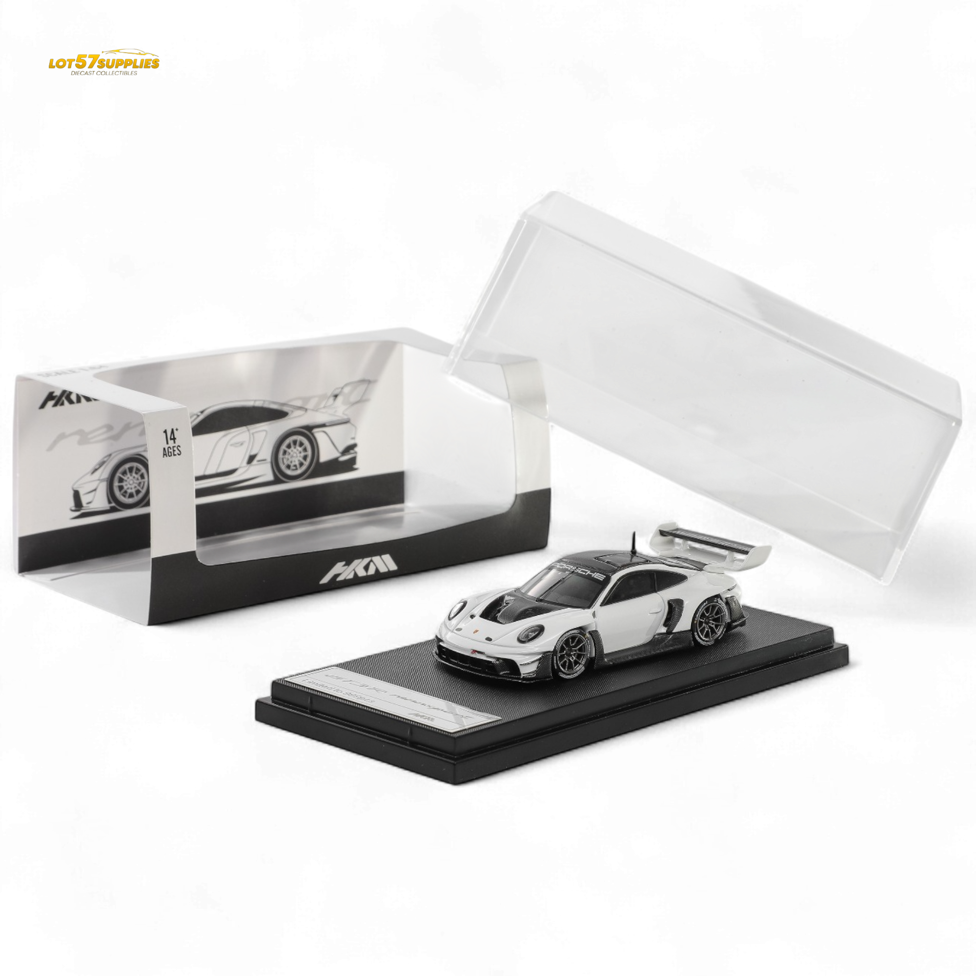 (Pre-Order) HKM 911 (992) GT3 R Rennsport - White/Carbon Hood 1:64 - Collectors World Toys