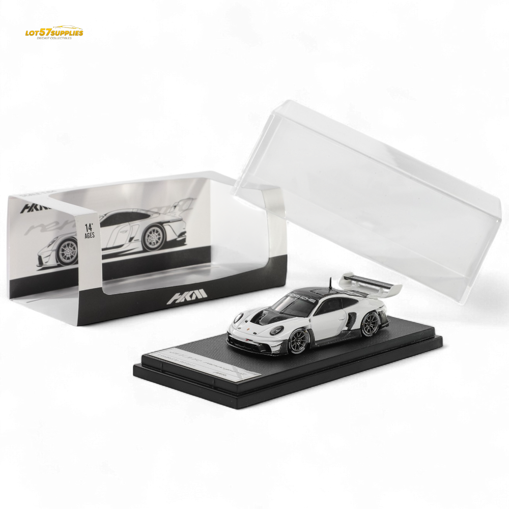 (Pre-Order) HKM 911 (992) GT3 R Rennsport - White/Carbon Hood 1:64 - Collectors World Toys