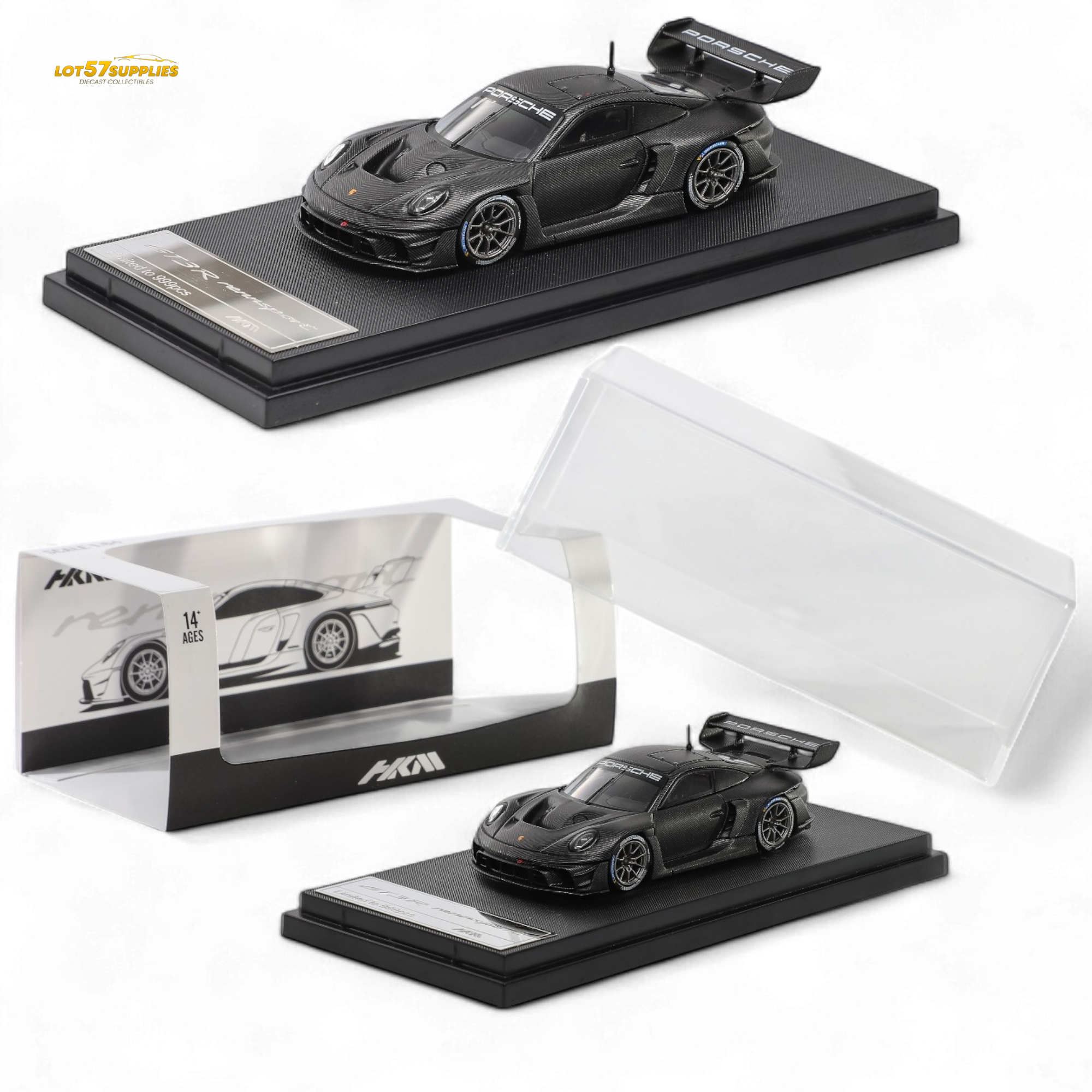 (Pre-Order) HKM 911 (992) GT3 R Rennsport - Full Carbon Black 1:64 - Collectors World Toys