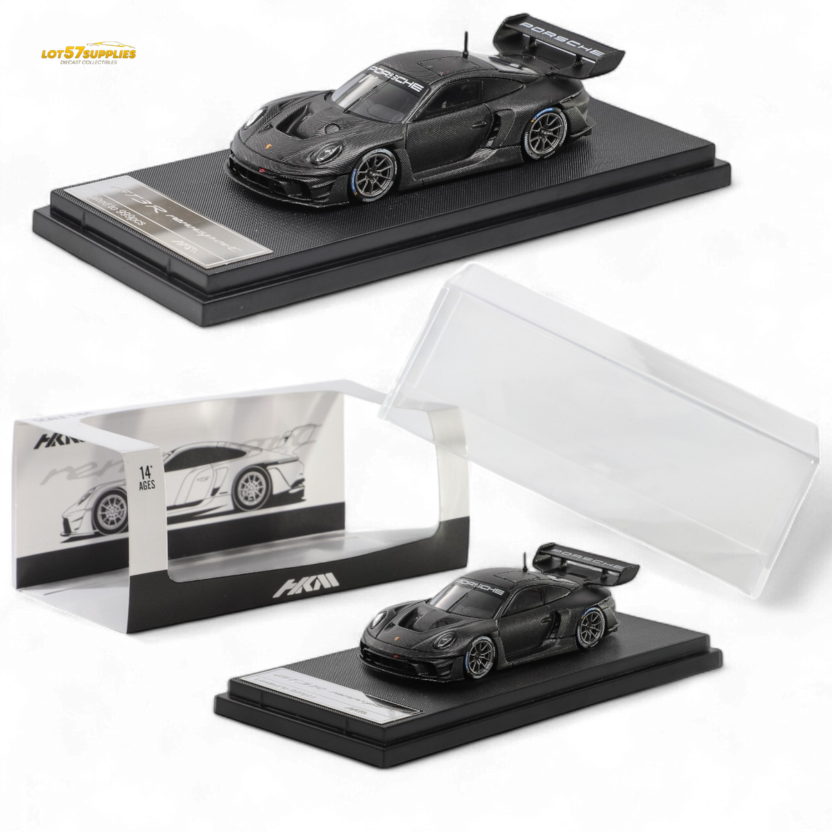 (Pre-Order) HKM 911 (992) GT3 R Rennsport - Full Carbon Black 1:64 - Collectors World Toys