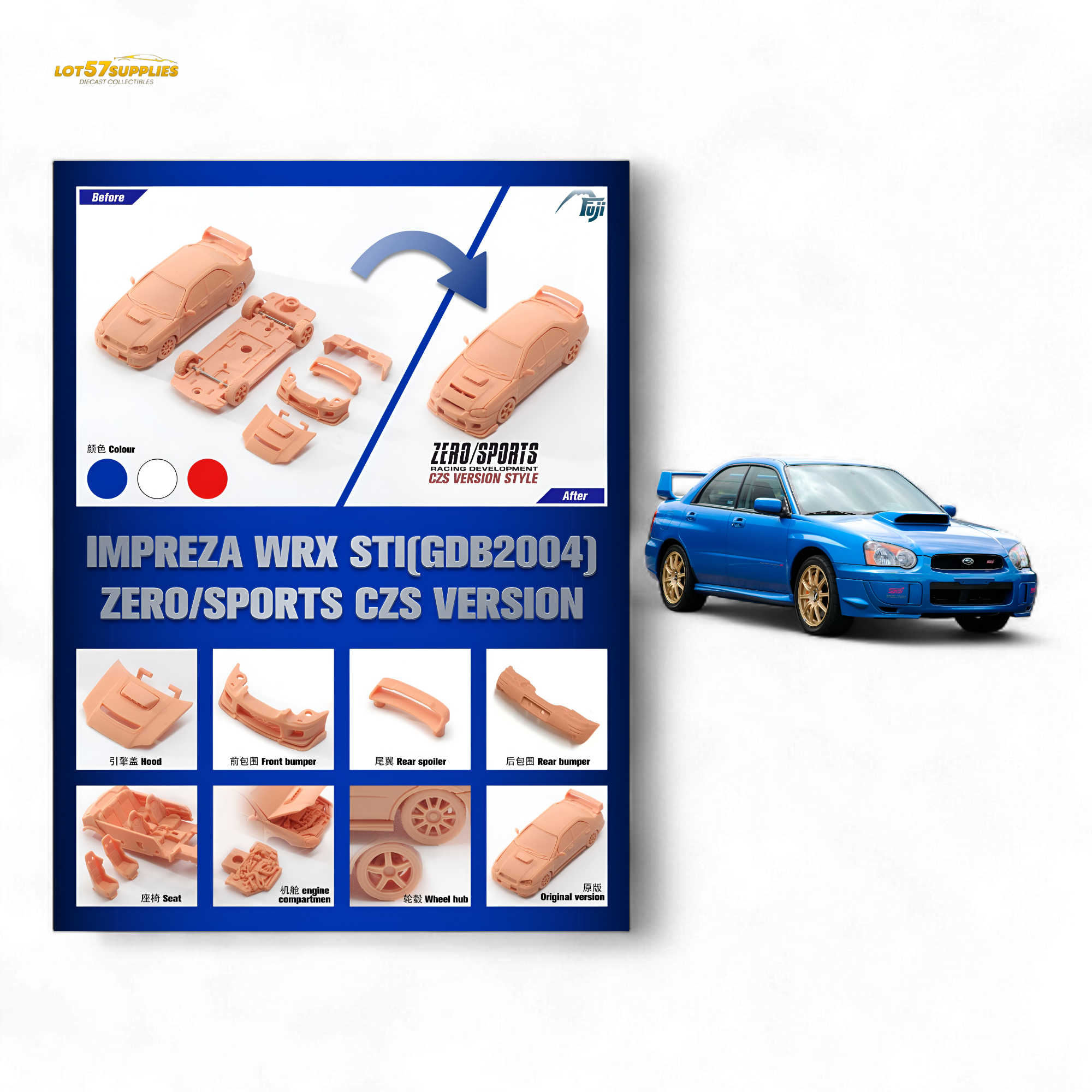(Pre-Order) Fuji Impreza 2nd Gen Mk2 WRX STi Blobeye Sedan GD - Blue 1:64