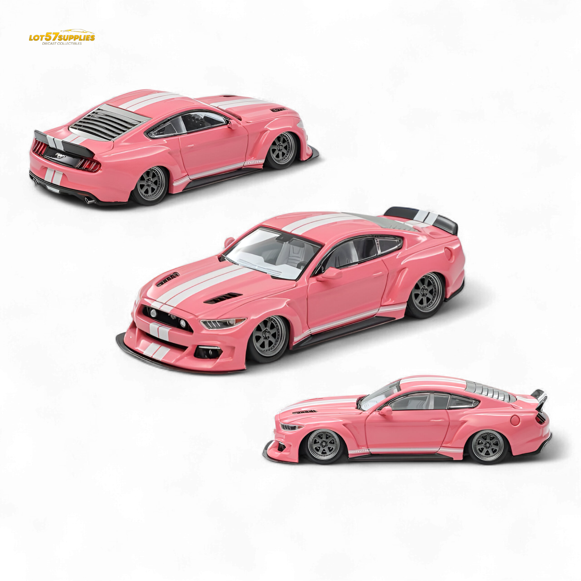 (Pre-Order) Liberty 64 Mustang Lowered Widebody Kit - Metallic Pink + White Stripes 1:64 Main image