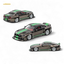 (Pre-Order) Liberty 64 Mustang Lowered Widebody Kit - Chrome Gun Grey + Fluorescent Green Stripes 1:64