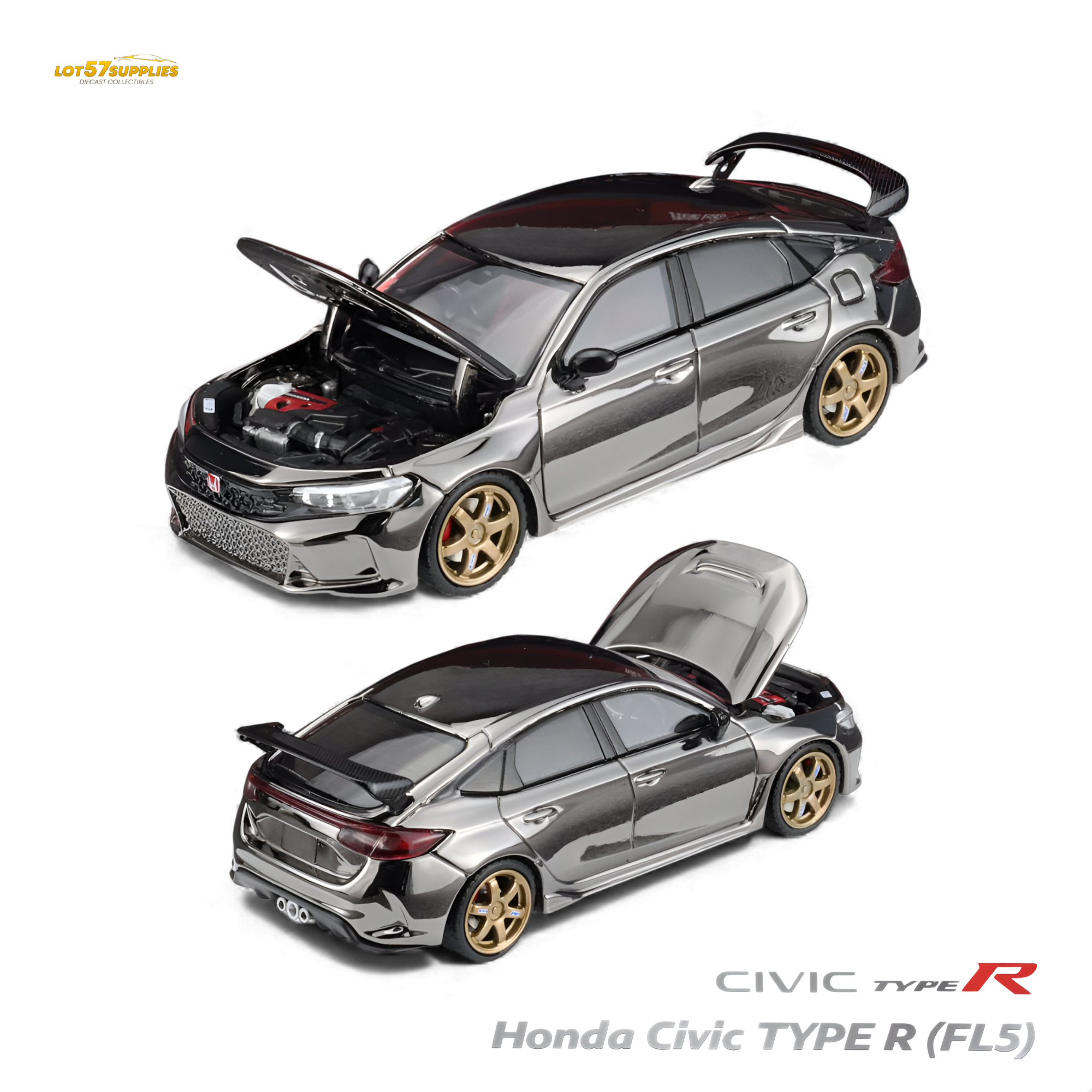 (Pre-Order) MH Honda Civic Type R FL5 - Chrome Gun Black 1:64