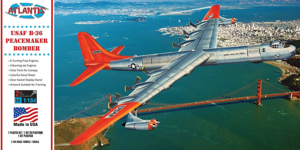 1:184 B-36 Peacemaker Bomber United States Air Force (USAF) with Swivel Stand Plastic Model Kit