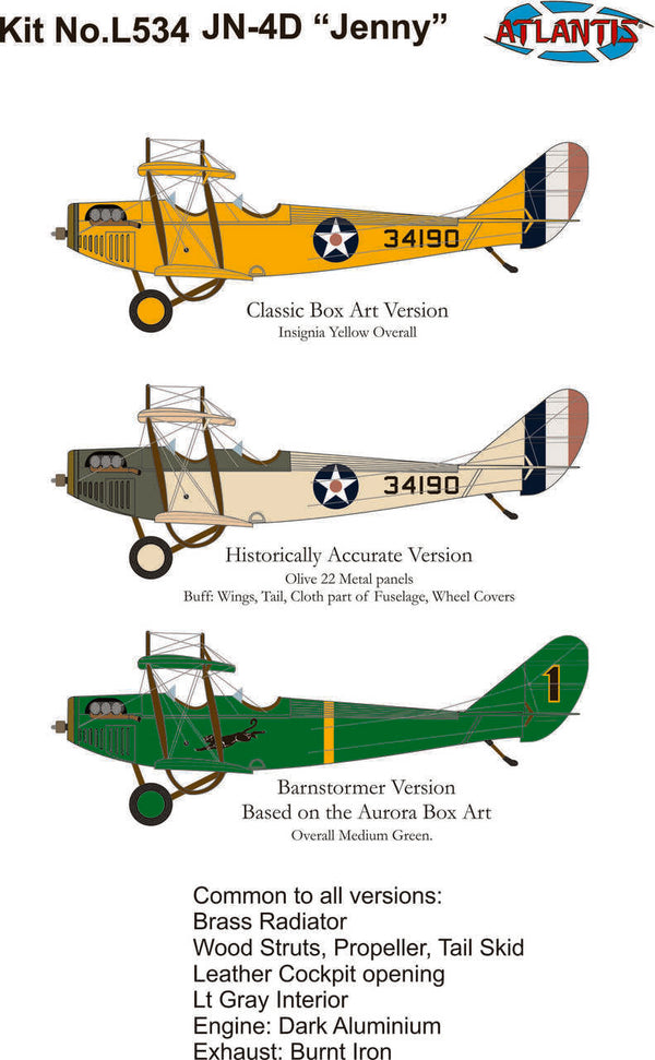1:48 Curtiss Aeroplane and Motor Company Curtiss JN "Jenny" JN-4D Airplane Plastic Model Kit