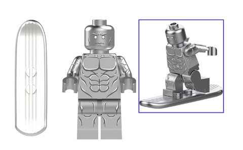 Cosmic Silver Heroine Custom Minifig – Female Space Surfer with Board (Fan-Made)