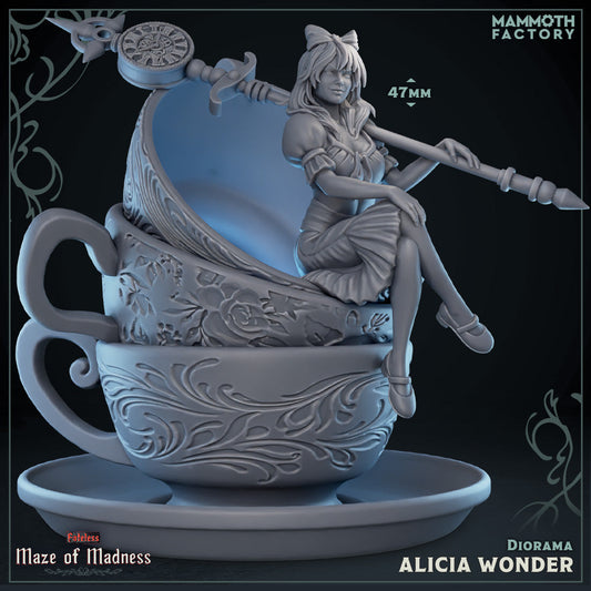 Alicia Wonder Diorama (Female Human Mage Sitting on Teacups)