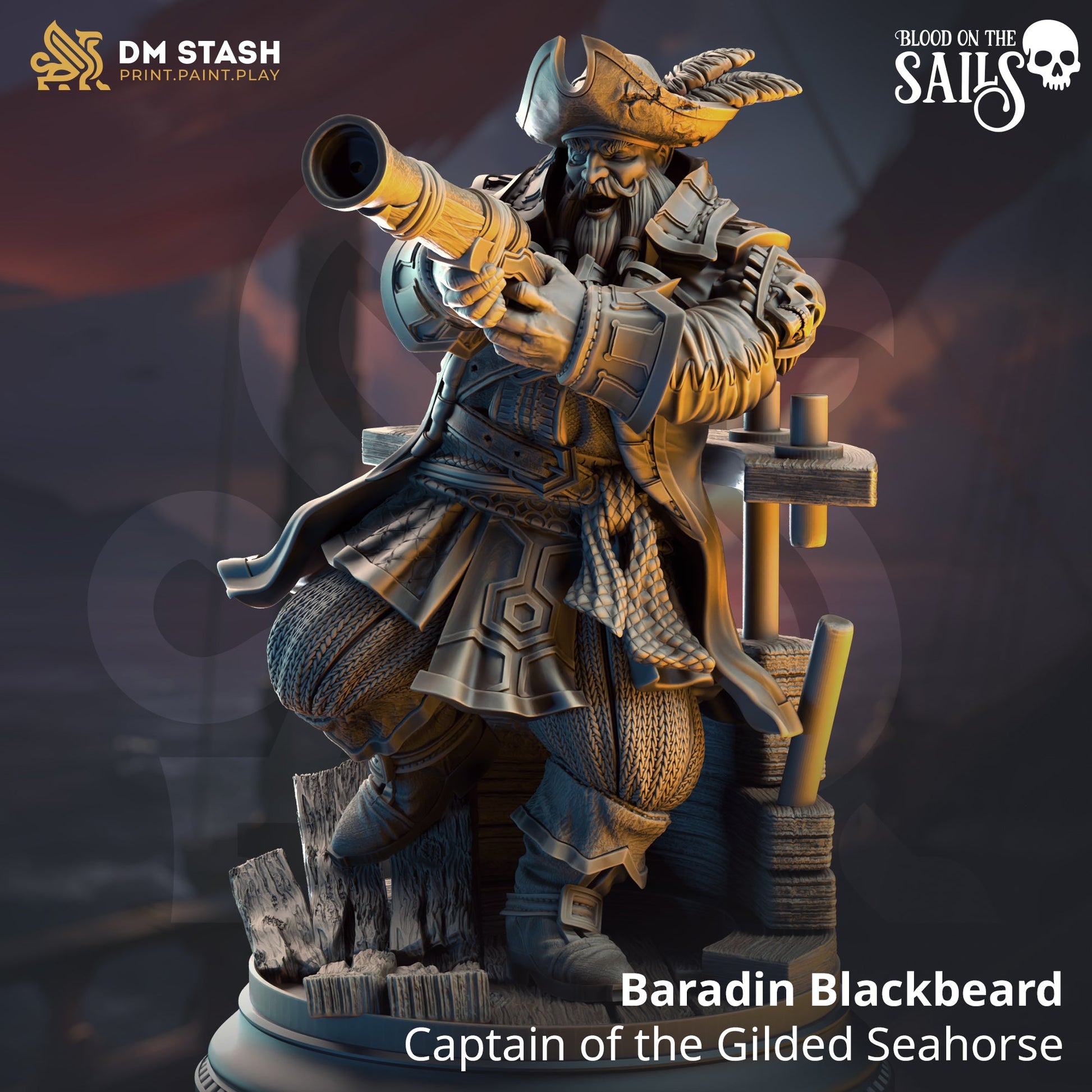 Baradin Blackbeard, Captain of the Gilded Seahorse (Male Dwarf Pirate)