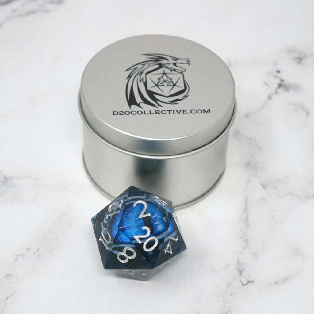 Blue Slaadi's Eye - Giant D20 Moving Eye DnD Dice | Acrylic RPG Gaming Dice - Collectors World Toys