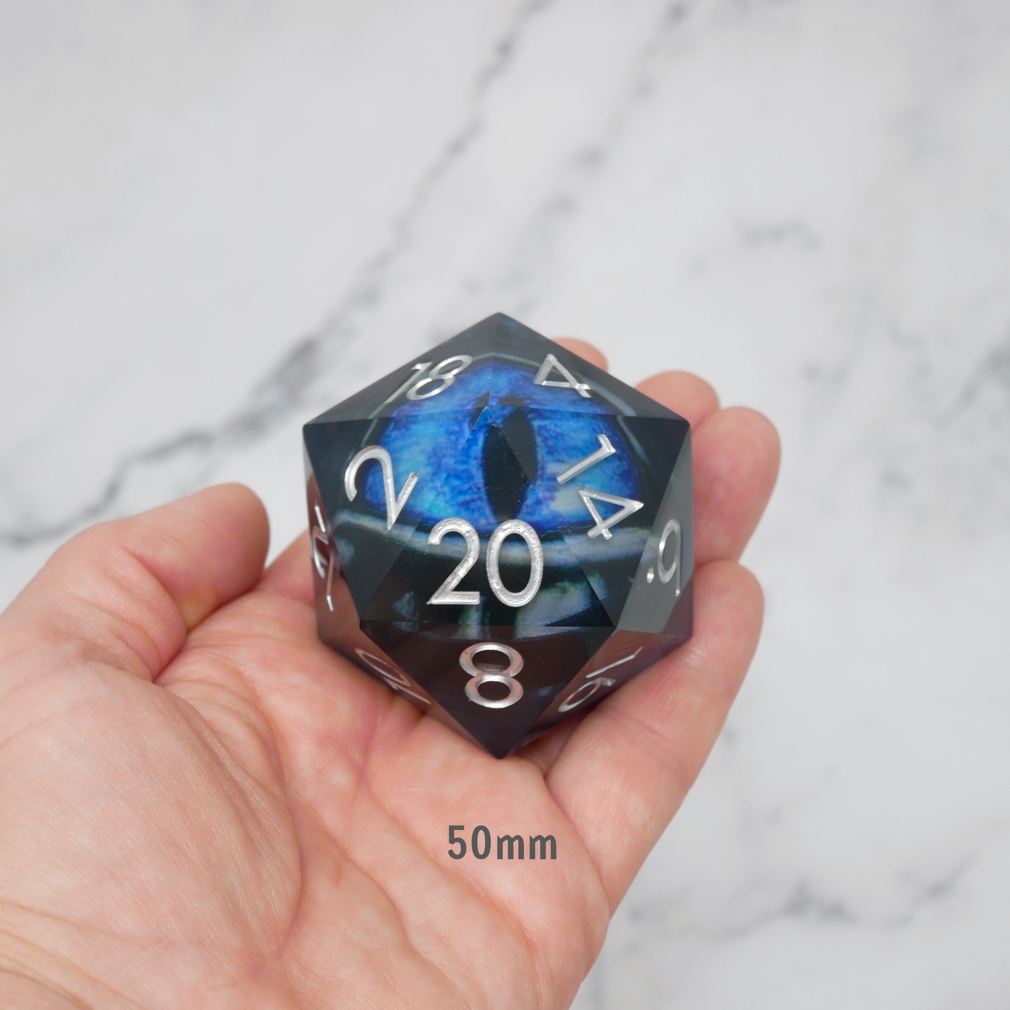 Blue Slaadi's Eye - Giant D20 Moving Eye DnD Dice | Acrylic RPG Gaming Dice - Collectors World Toys