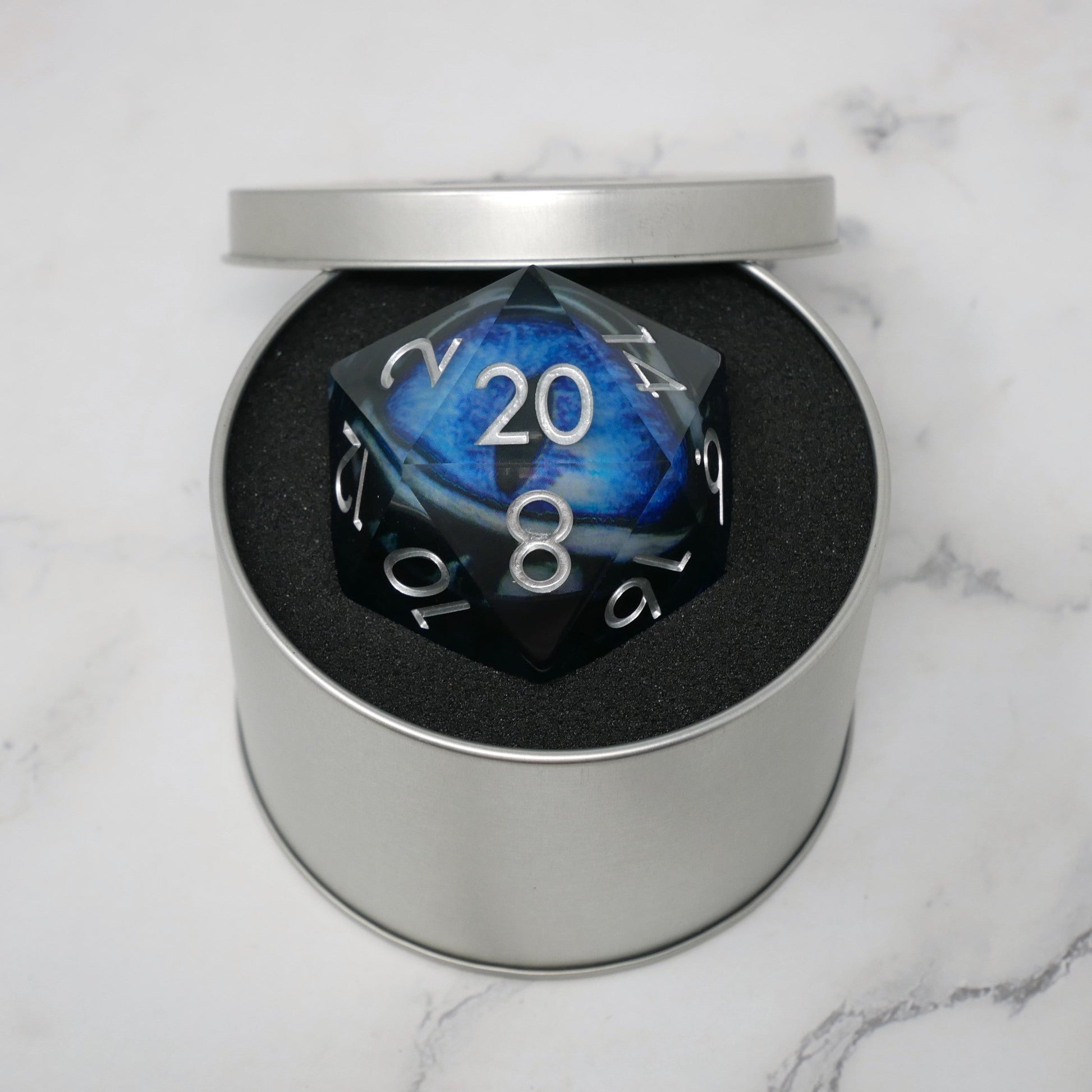 Blue Slaadi's Eye - Giant D20 Moving Eye DnD Dice | Acrylic RPG Gaming Dice