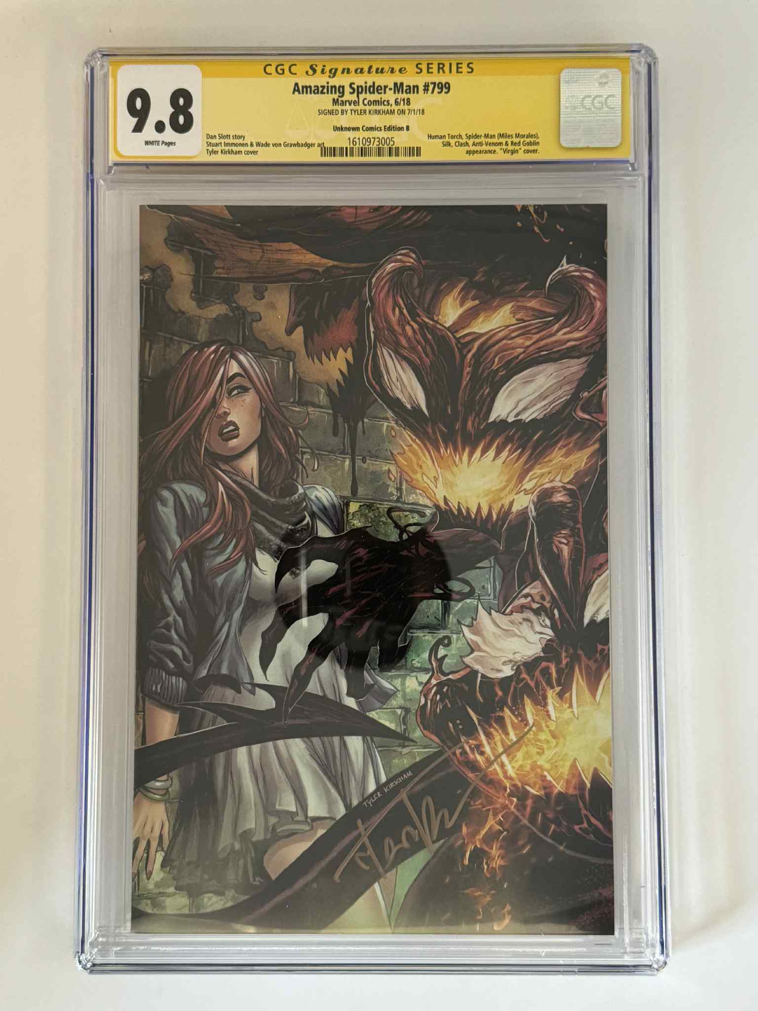 [Signed by Tyler Kirkham] Amazing Spider-Man #799 CGC 9.8 Yellow Label Exclusive Virgin Var Main image