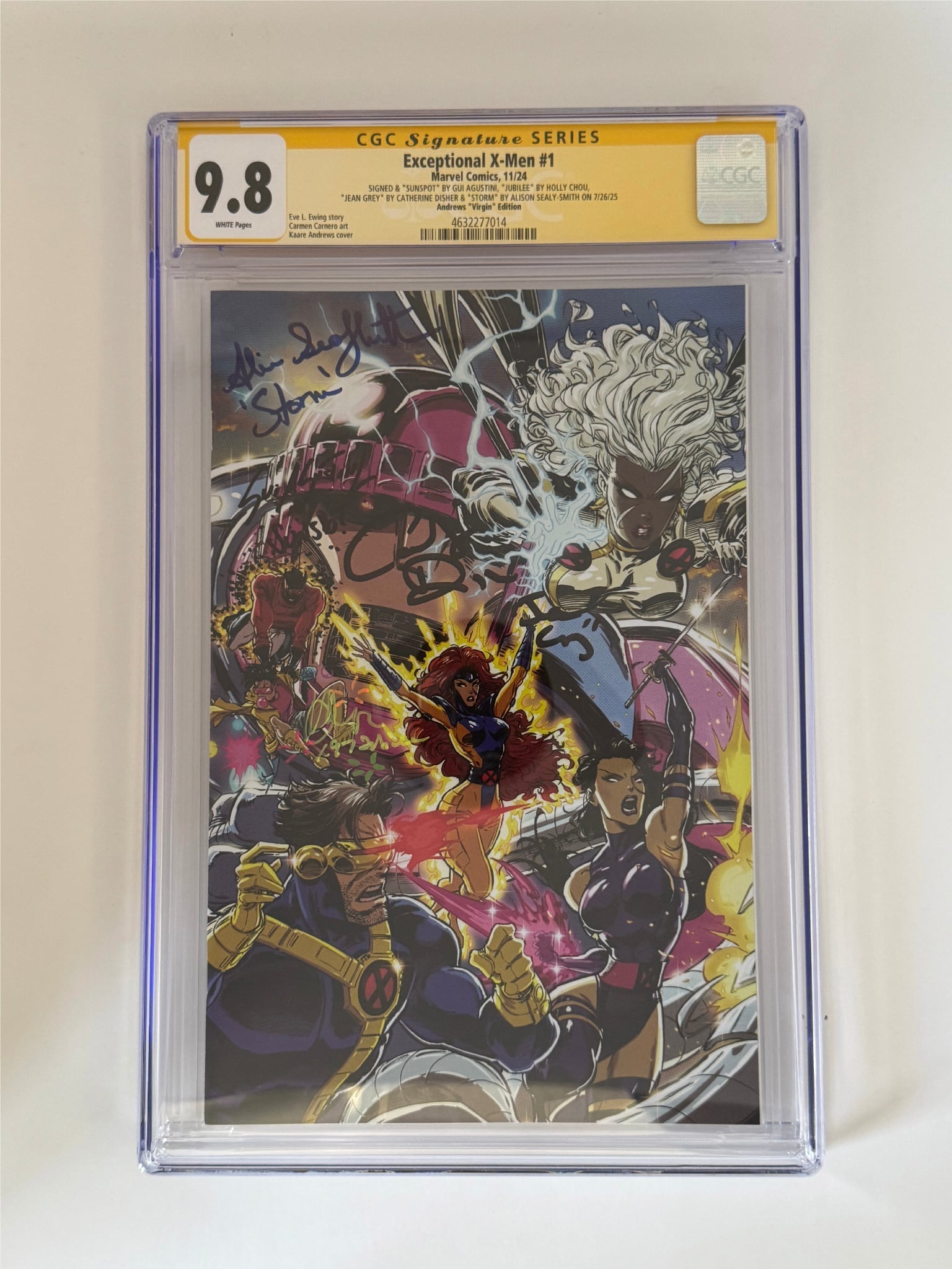 [Signed by Catherine Disher | Gui Agustini | Holly Chou | Alison Sealy-Smith] Exceptional X-Men #1 CGC 9.8 Yellow Label Kaare Andrews Exclusive Virgin Var Main image