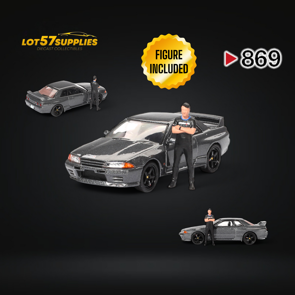 (Pre-Order) Mini-GT Nissan Skyline R32 Nismo Gunmetal With Matsuda Figure #869 1:64 MGT00869 - Collectors World Toys