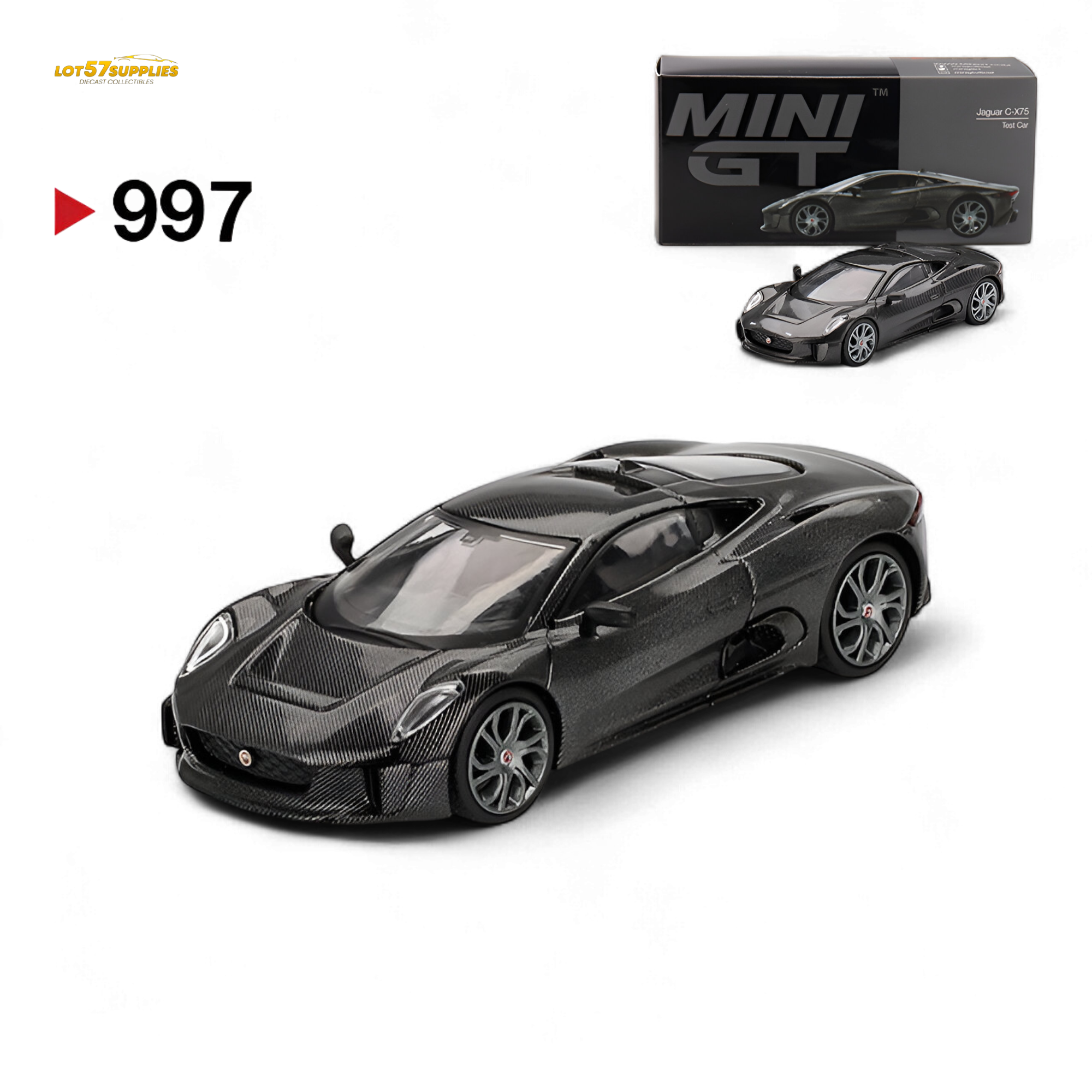 Mini-GT Jaguar C-X75 Test Car - Carbon Fiber #997 1:64 MGT00997 Main image