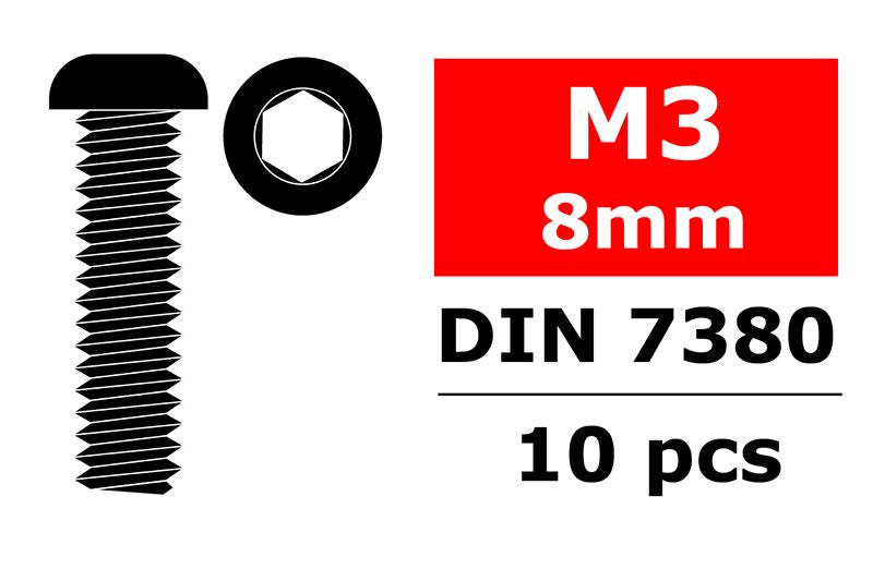 Steel Screws M3 x 8mm, Hex Button Head, 10pcs
