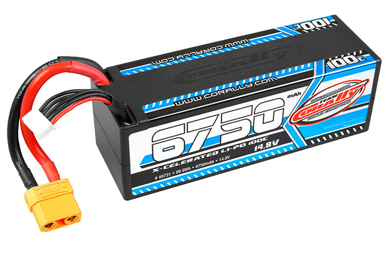 Team Corally - 6750mAh 14.8v 4S 100C X-Celerated Hardcase Lipo Battery - XT90