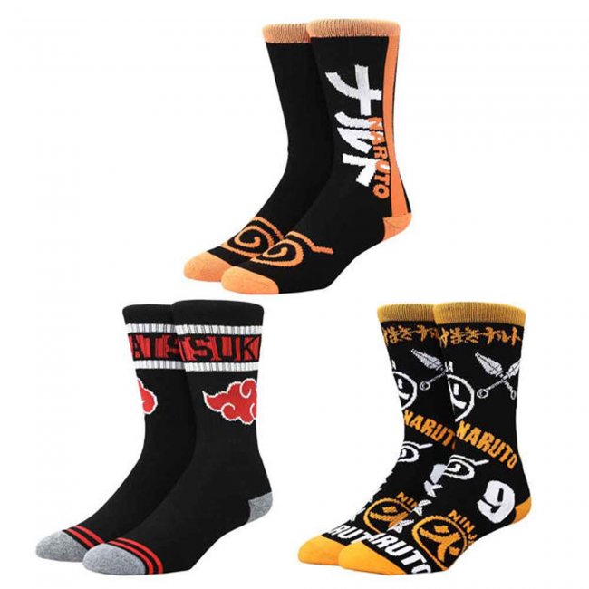 Naruto & Akatsuki 3 Pair Crew Socks - Collectors World Toys Hover Image