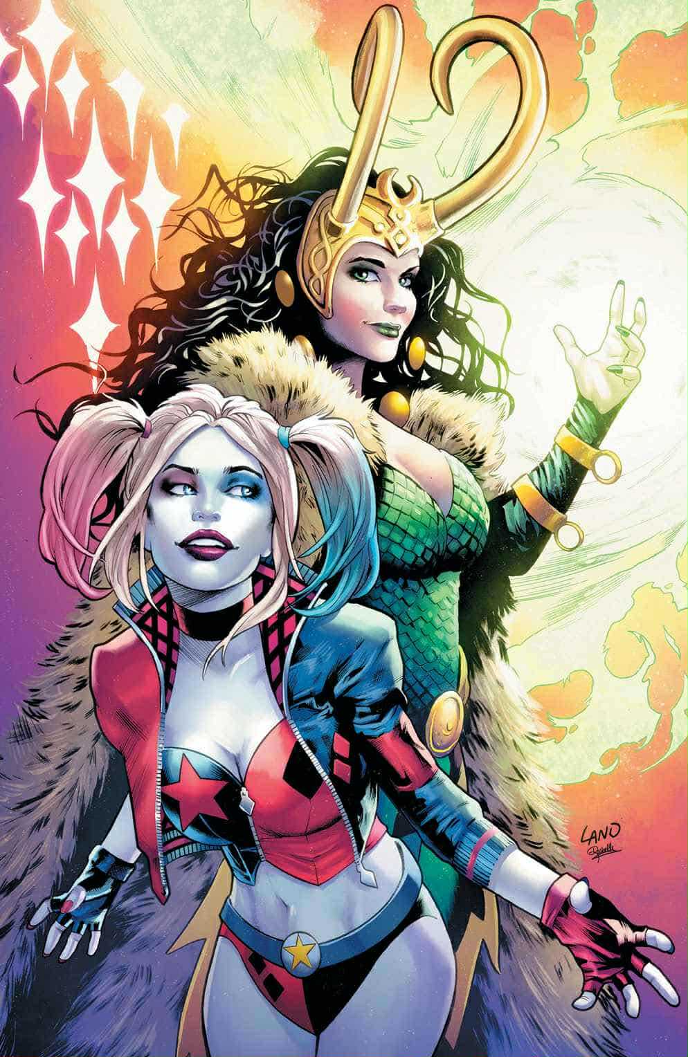 MARVEL DC: DEADPOOL BATMAN #1 GREG LAND EXCLUSIVE VIRGIN VAR HARLEY QUINN LADY LOKI [09/24/2025] Main image