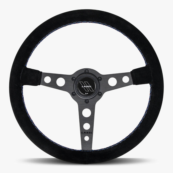 The Daytona | Black Alcantara Suede | Black Spoke | Bavarian Stitch