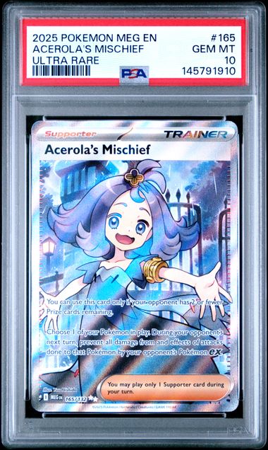 2025 POKEMON MEG EN-MEGA EVOLUTION #165 ACEROLA'S MISCHIEF ULTRA RARE PSA GEM MT 10 Main image