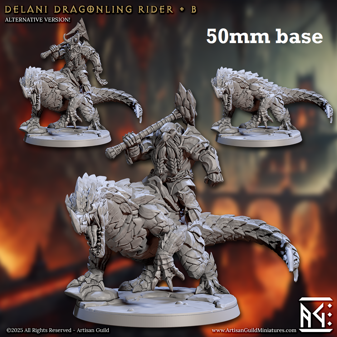 Delani Dragonling Rider: Sculpt B (Dwarven Dragonrider Cavalry Unit)