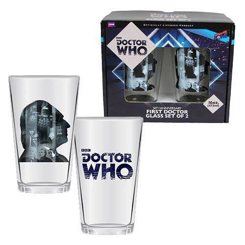 Doctor Who Anniversary First Doctor 16 oz. Glass Set of 2 - Collectors World Toys