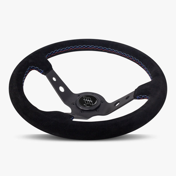 The Daytona | Black Alcantara Suede | Black Spoke | Bavarian Stitch