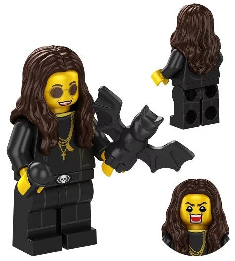 Prince of Darkness Rocker Custom Minifig – Metal Legend with Mic & Shades (Fan-Made)