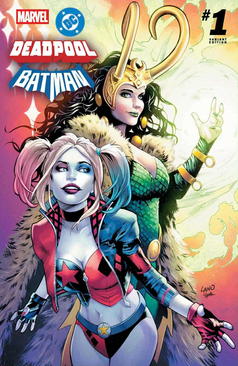 MARVEL DC: DEADPOOL BATMAN #1 GREG LAND EXCLUSIVE VAR HARLEY QUINN LADY LOKI [09/24/2025] Main image
