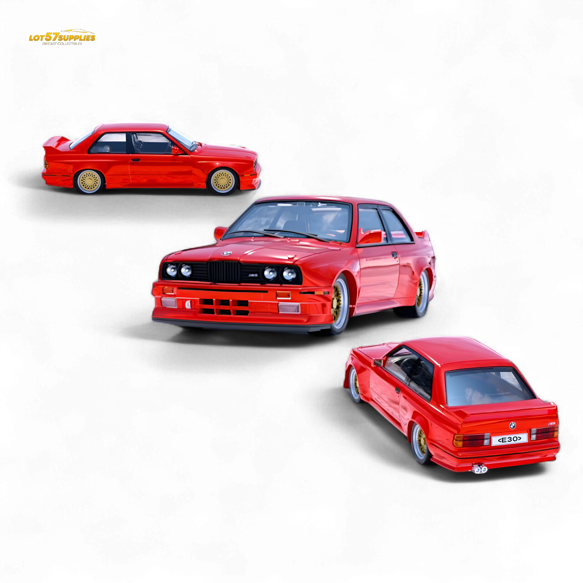 DCM BMW M3 E30 in Red - Gold Wheels 1:64