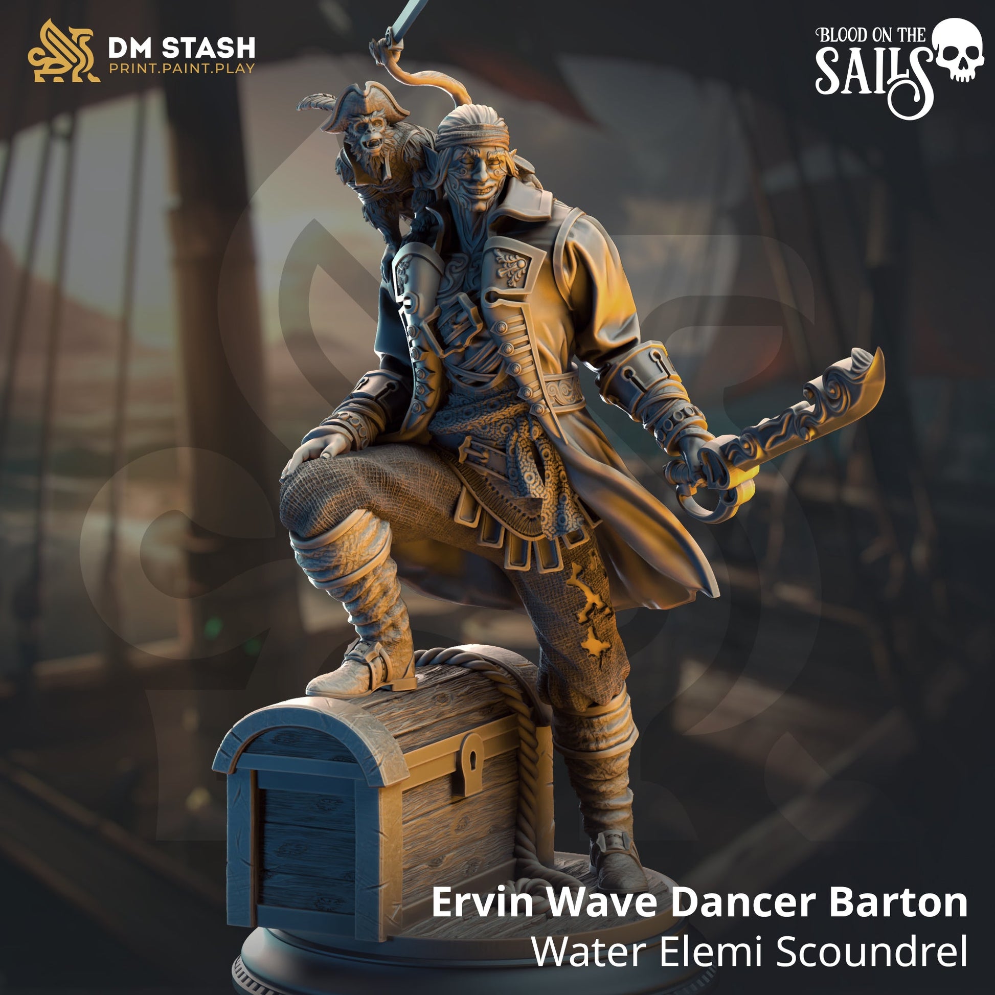 Ervin "Wave Dancer" Barton, Water Elemi Scoundrel (Male Half-Elf Pirate Rogue)