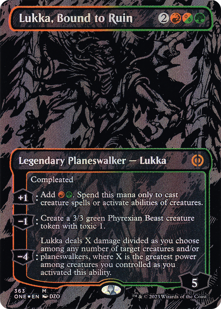 Lukka, Bound to Ruin (ONE-363) - Phyrexia: All Will Be One (Borderless) Foil