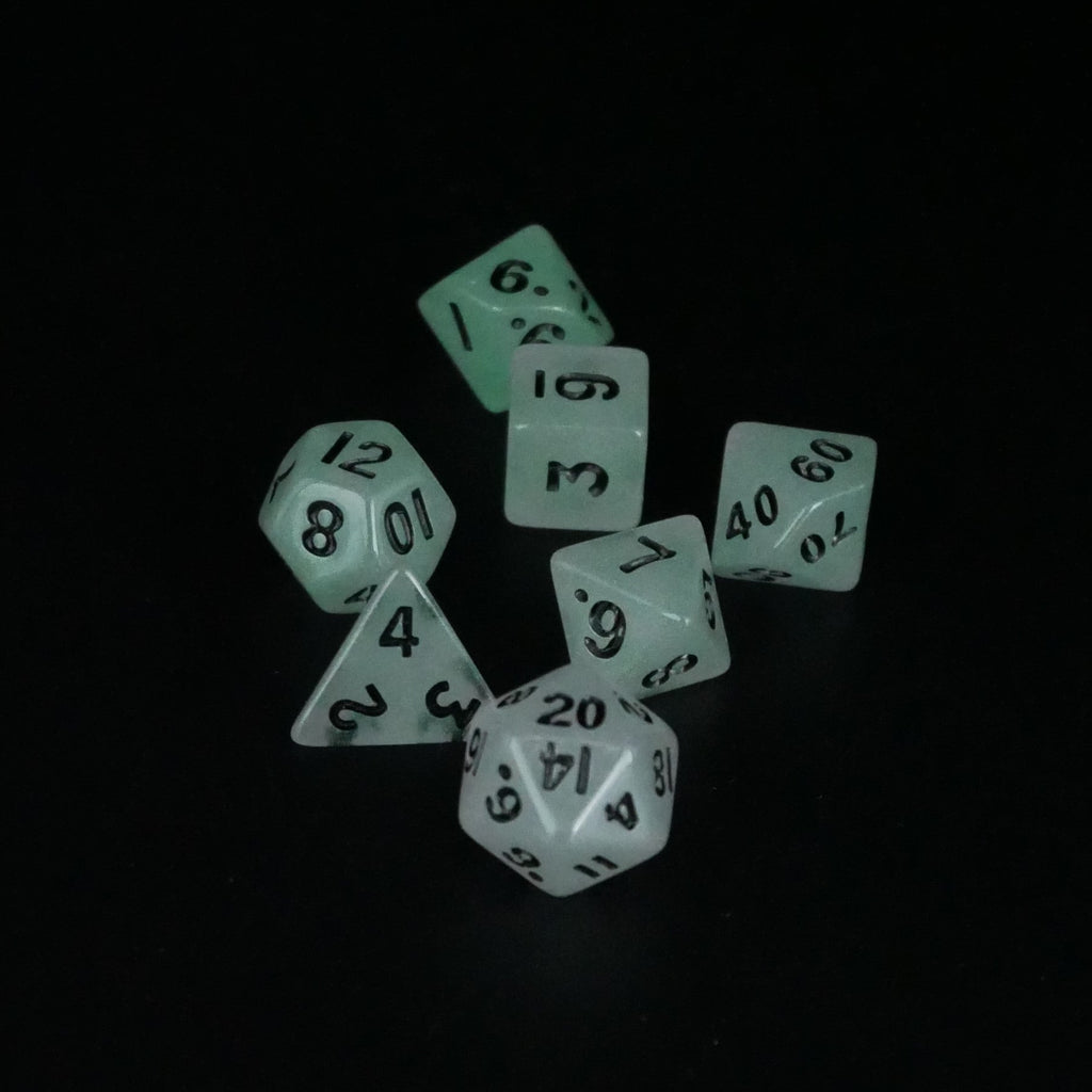 Fey Lights - Glowing - 7 Piece DnD Dice Set | Mini Acrylic RPG Gaming Dice - Collectors World Toys