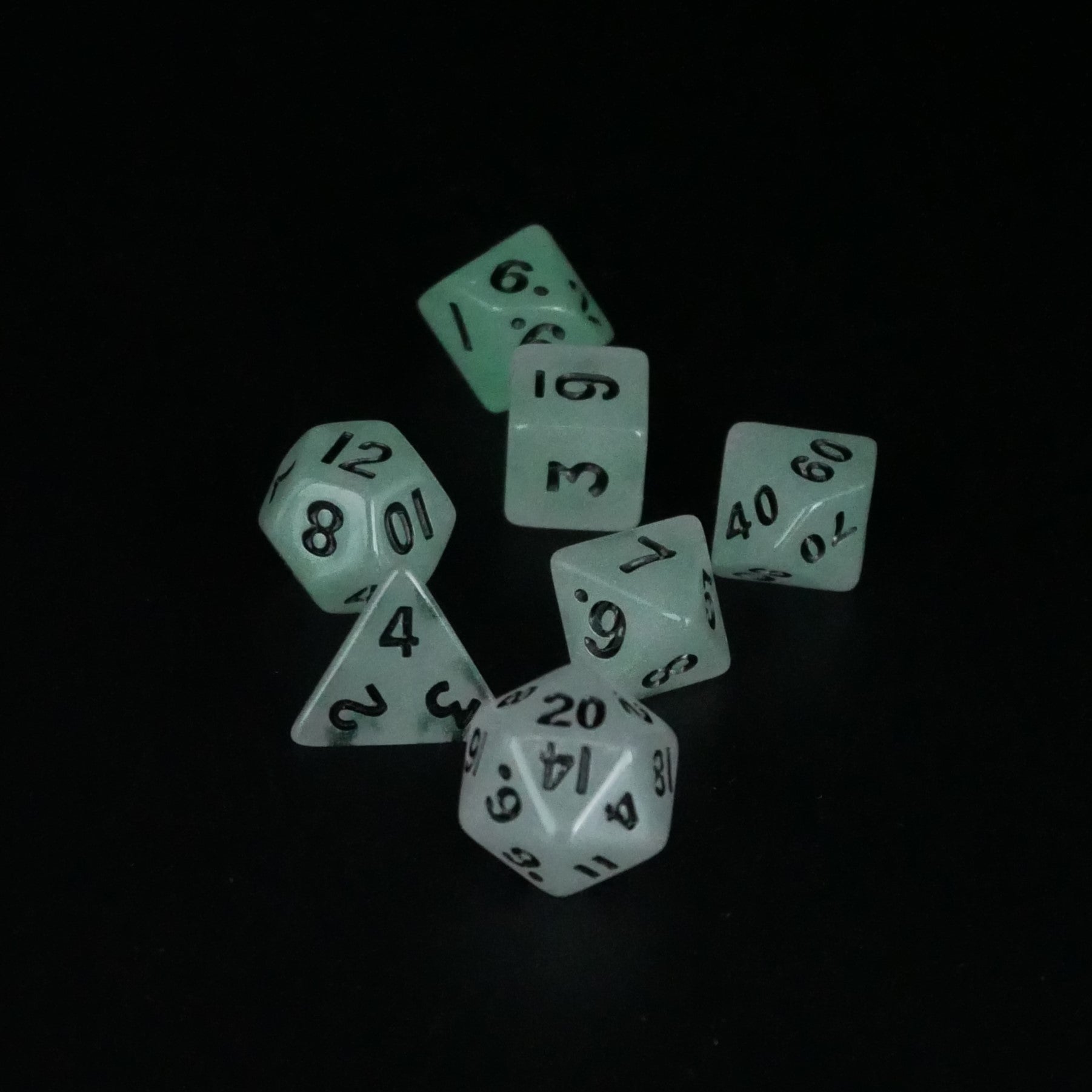 Fey Lights - Glowing - 7 Piece DnD Dice Set | Mini Acrylic RPG Gaming Dice