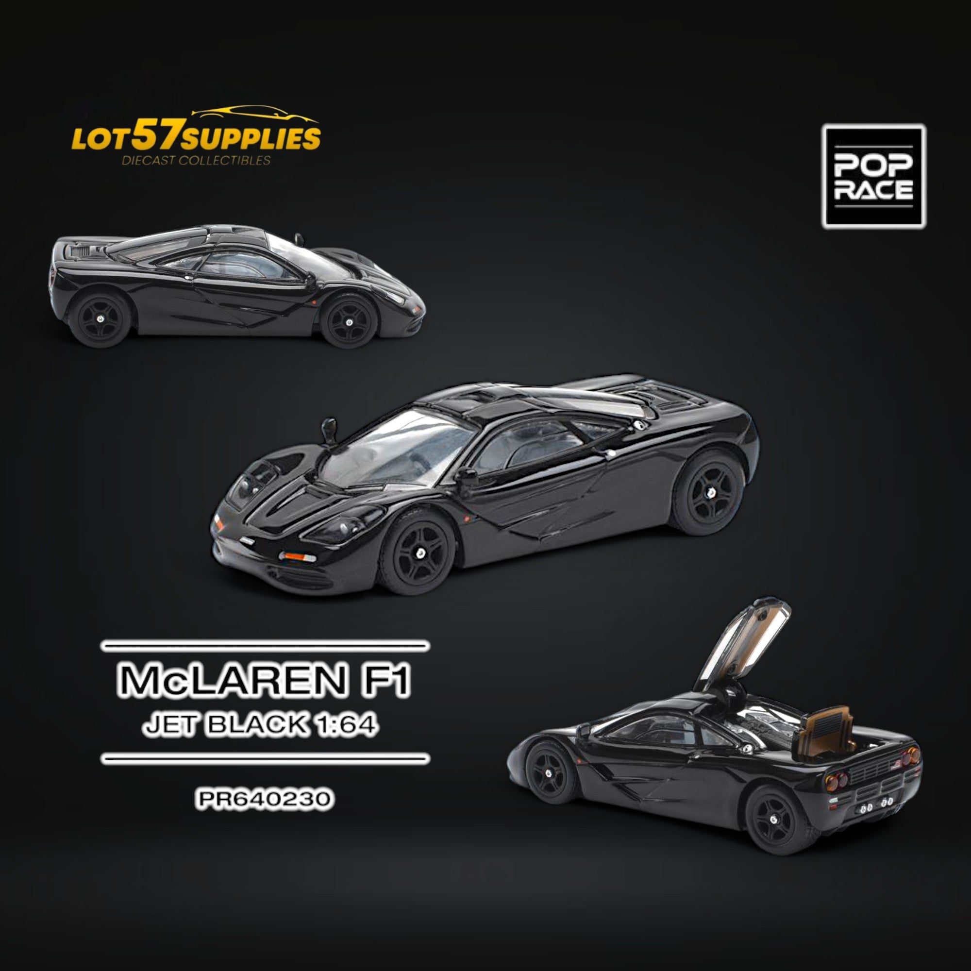 (Pre-Order) Pop Race McLaren F1 Jet Black 1:64 - Collectors World Toys